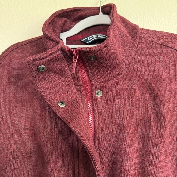 Lands' End Jacket Women 1X Burgundy Knit Fleece Mock-Neck Zipper Pockets Snaps - Picture 3 of 10